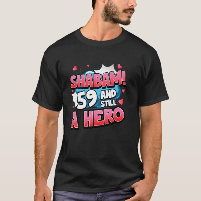 T-shirt 59e anniversaire Superhero femmes Shabam! Comique  (Devant)
