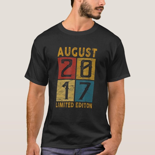 T-shirt 5 Anniversaire Août 2017 Né En 2017 5 Ans Bd (Devant)