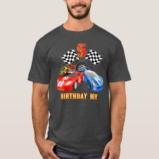 T-shirt 5 Anniversaire Boy Fire Race Wheel 5th Racin