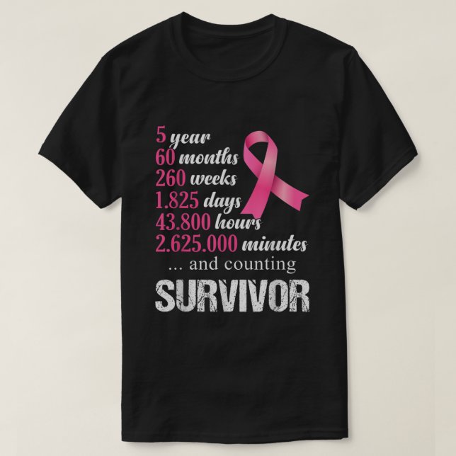 T-shirt 5 ans Survivante Sensibilisation au cancer du sein (Design devant)