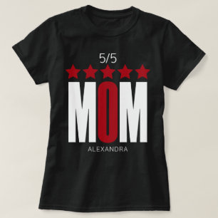 T-shirt 5 Étoile Maman Rouge Blanc Typographie Nom Personn