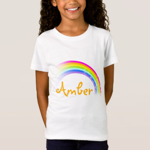 T-Shirt 5 lettres nom arc-en-ciel ambre filles top