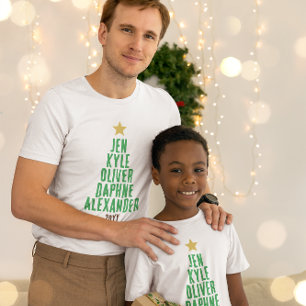 T-shirt 5 Noms De Famille En Forme D'Arbre De Noël