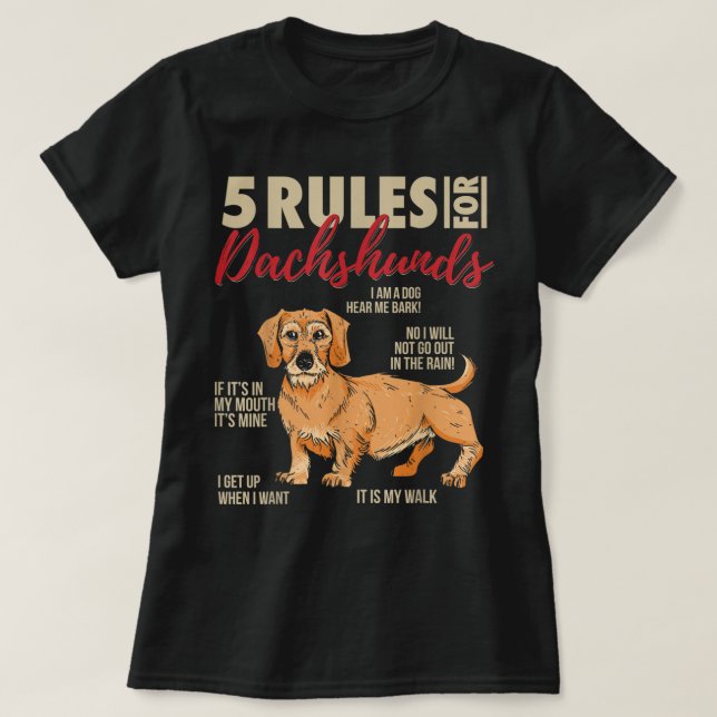T-shirt 5 Règles pour les Dachshunds À poils durs Drôle À  (Design devant)