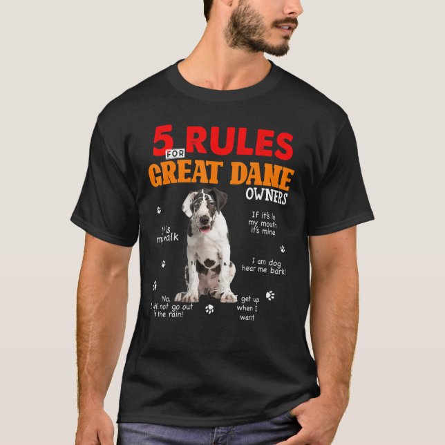 T-shirt 5 Règles Pour Les Grands Propriétaires De Danois (Devant)