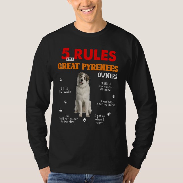 T-shirt 5 Règles Pour Les Propriétaires Des Grands Pyrénée (Devant)