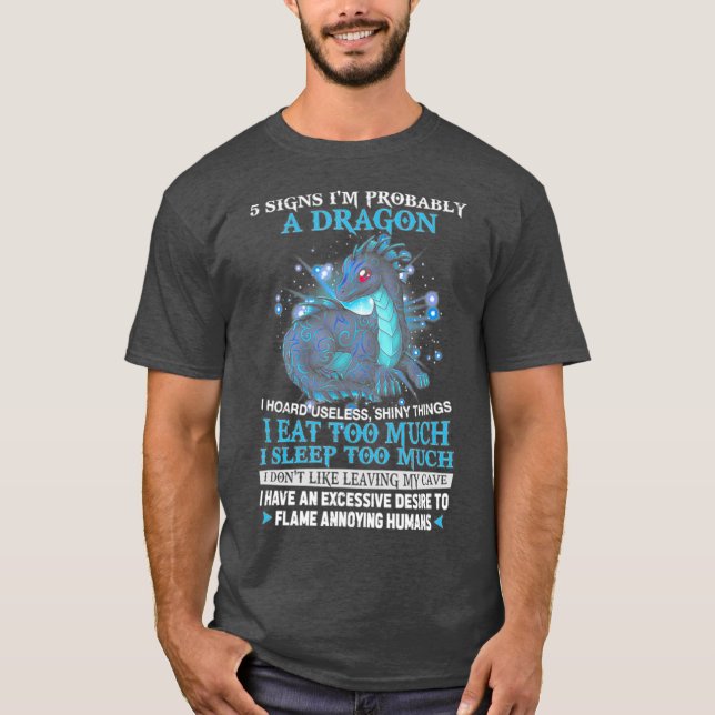 T-shirt 5 Signes Je Suis Probablement Un Dragon (Devant)