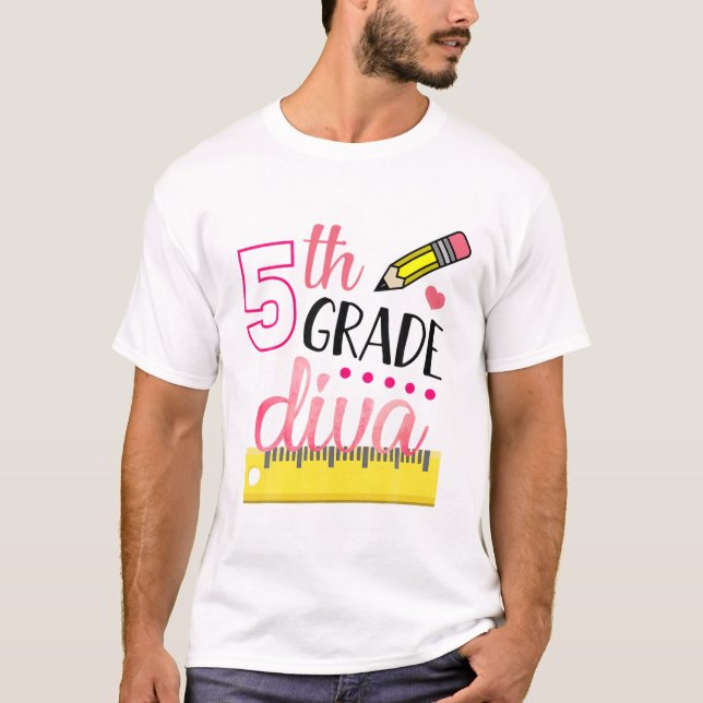 T-shirt 5E Année Diva Mignonne Premier Jour D'École Enfant (Devant)