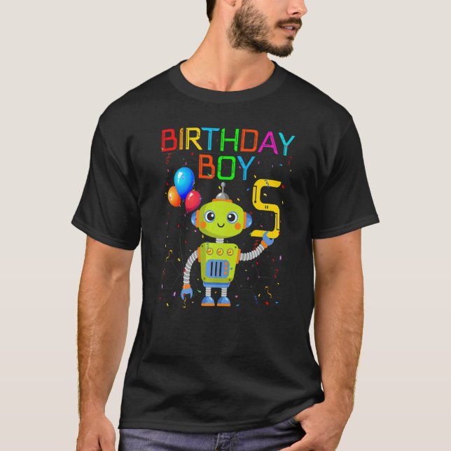 T-shirt 5e anniversaire Boy Robotics 5 ans Robots thème (Devant)