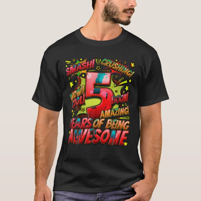 T-shirt 5e Anniversaire Comic Style stupéfiant depuis 2018 (Devant)