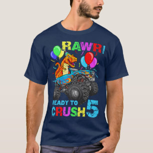 T-shirt 5e anniversaire Dinosaur Monster Truck Rawer Cinq 