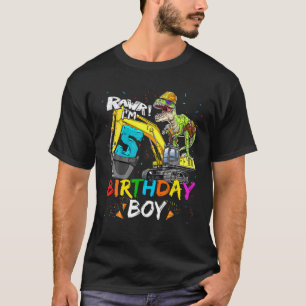 T-shirt 5E Anniversaire Garçon Excavateur 5 Ans Dinosaures