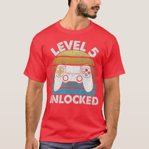 T-shirt 5e Anniversaire Niveau 5 Déverrouillé Jeu Rétro Po