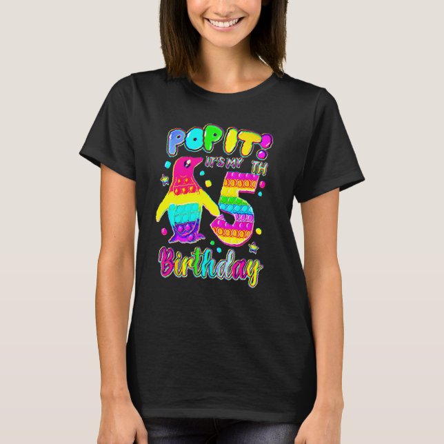 T-shirt 5e anniversaire tenue fille Penguin Pop It 5 an ol (Devant)