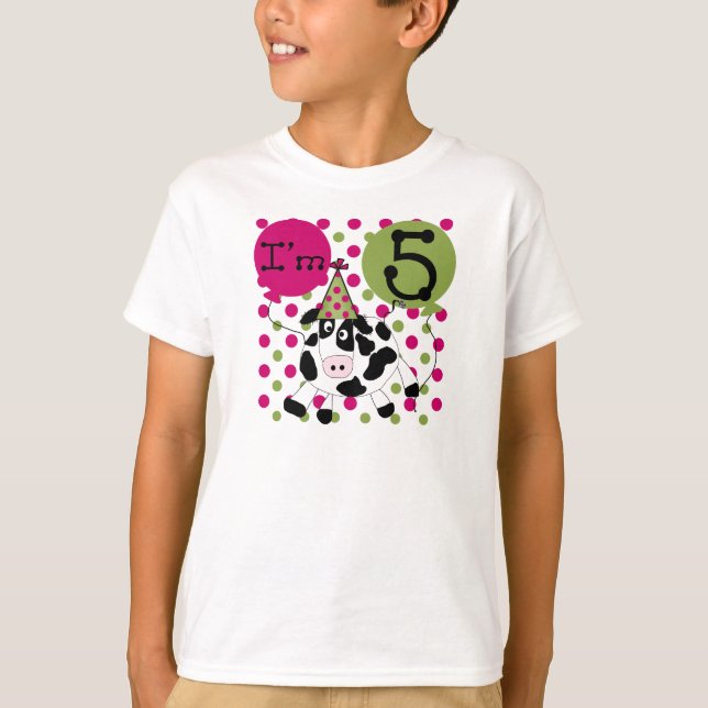 T-shirt 5ème anniversaire de vache rose (Devant)