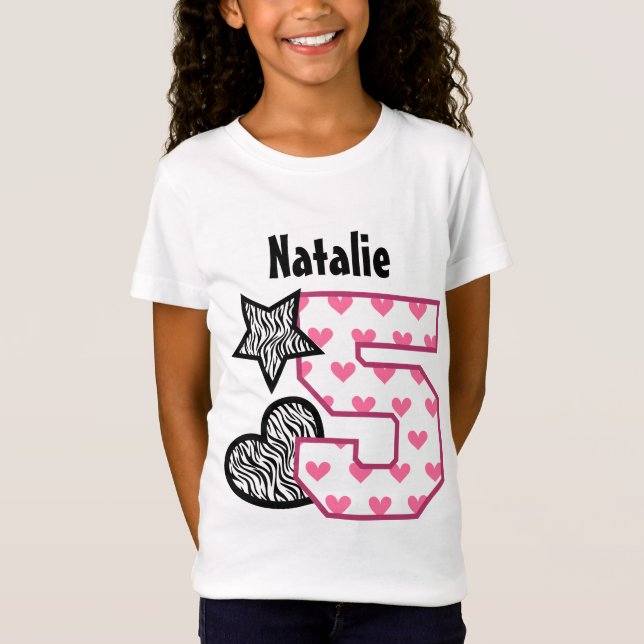 T-Shirt 5ème Coeurs de zèbre d'anniversaire quatre 10D an (Devant)