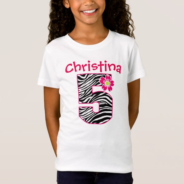 T-Shirt 5ème Zèbre de roses indien et de noir de fille (Devant)