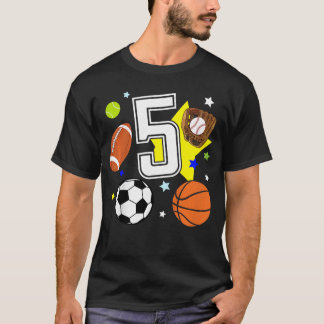 T-shirt 5th Birthday Sports Birthdayheme 5 Year Old Boy fu