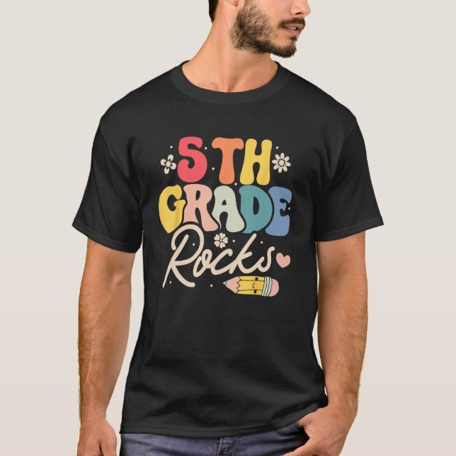 T-shirt 5th Fifth Grade Rocks  Back to School Teacher Stud (Devant)