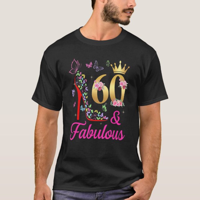 T-shirt 60 & Fabuleux 60 ans 60e Anniversaire Papillons H (Devant)