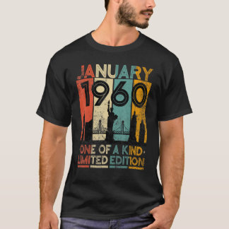 T-shirt 63 Ans Vintage Janvier 1960 Anniversaire Hommes Fe