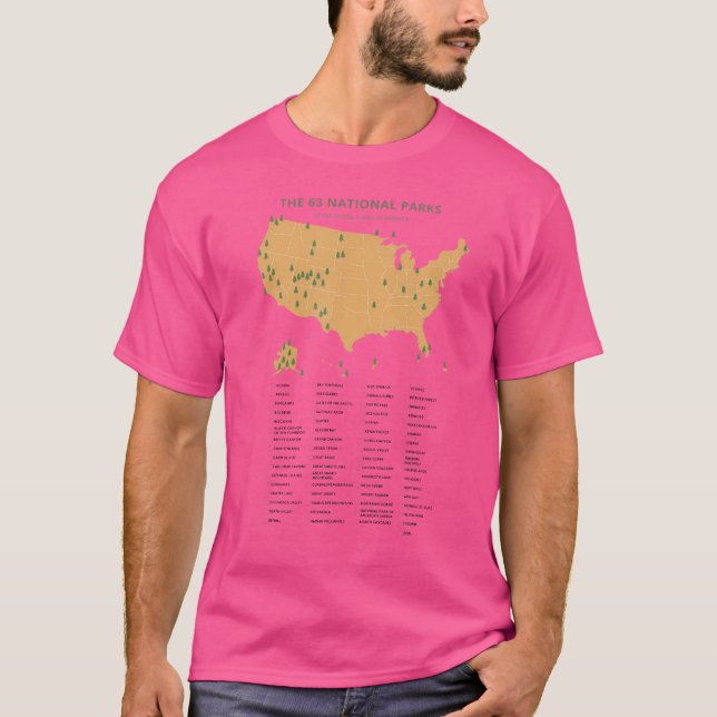 T-shirt 63 National Parks Map Us Park Camping Hiking (Devant)