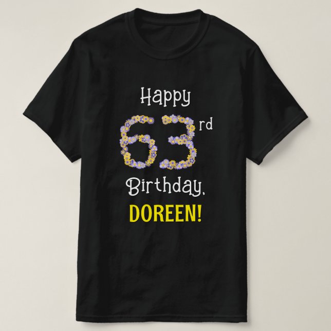T-shirt 63e anniversaire : Fleurs florales Numéro "63" + N (Design devant)