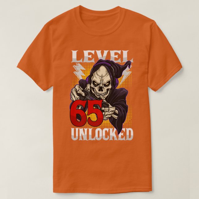 T-shirt 65e Anniversaire Gamer Skeleton Niveau 65 Gam déve (Design devant)