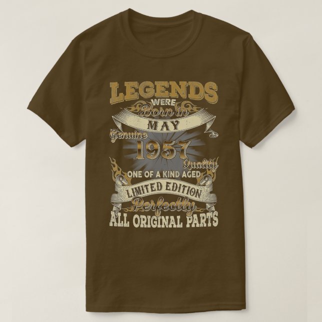T-shirt 65e anniversaire Légendes cadeaux Né mai 1957 Vint (Design devant)