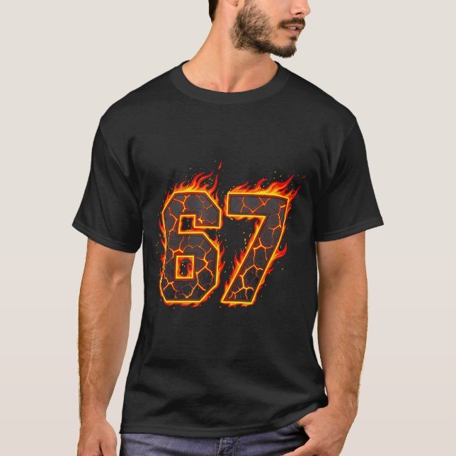 T-shirt 67 Flames Meme Six Seven Fire Funny Gen Alpha Slan (Devant)