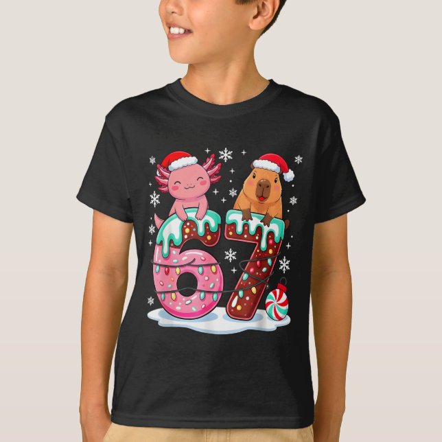 T-shirt 67 Meme Kawaii Axolotl Capybara Christmas Ice Crea (Devant)