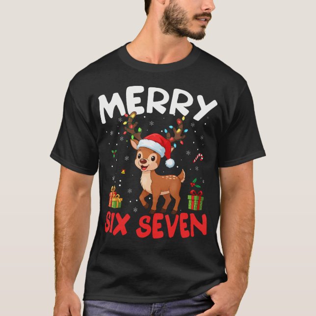 T-shirt 67 Meme Merry Six Seven Reindeer Funny Christmas W (Devant)