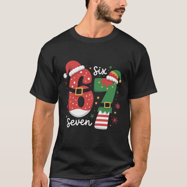 T-shirt 67 Meme Six Seven Elf Christmas Santa Hat (Devant)