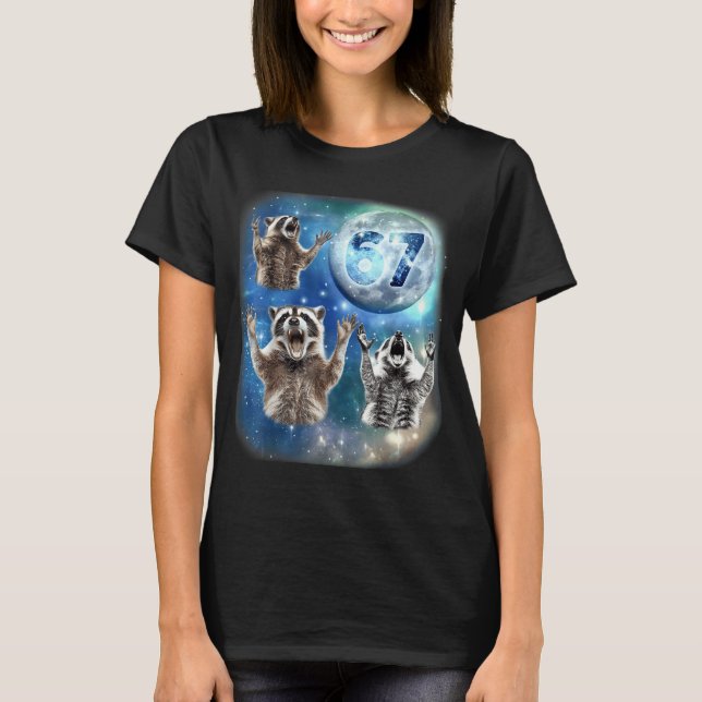 T-shirt 67 Meme Three Racoon Howling At The Moon 67  (Devant)