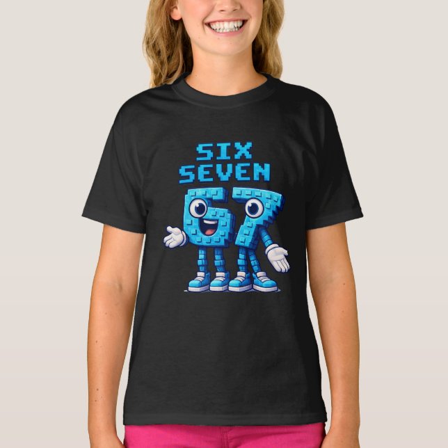 T-shirt 67 Six Seven Blue Retro Pop Culture (Devant)