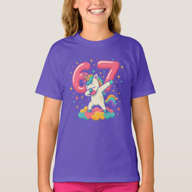 T-shirt 67 Six Seven Unicorn Retro Pop Culture (Devant)