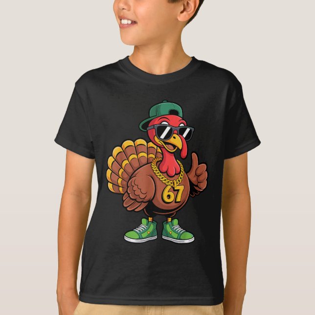 T-shirt 67 Thanksgiving Funny Turkey Wearing Cap Sungles S (Devant)