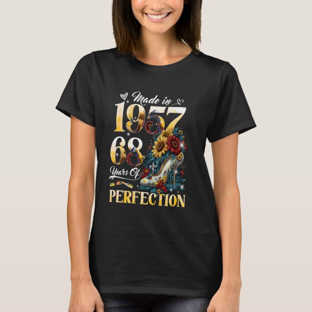 T-shirt 68e anniversaire Floral Fabriqué en 1957 68 Ans So (Devant)