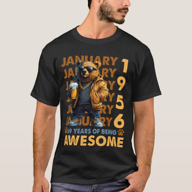 T-shirt 69 Ans Awesome Cool Ours Depuis Janvier 1956 (Devant)