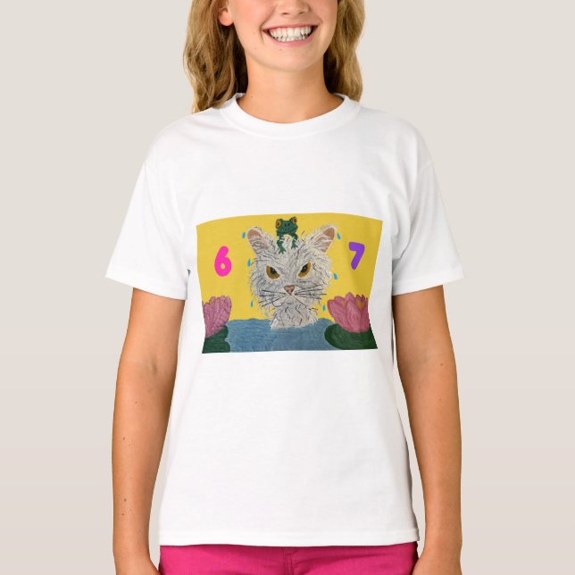 T-shirt 6 7 Mad Cat with frog on its head (Devant)