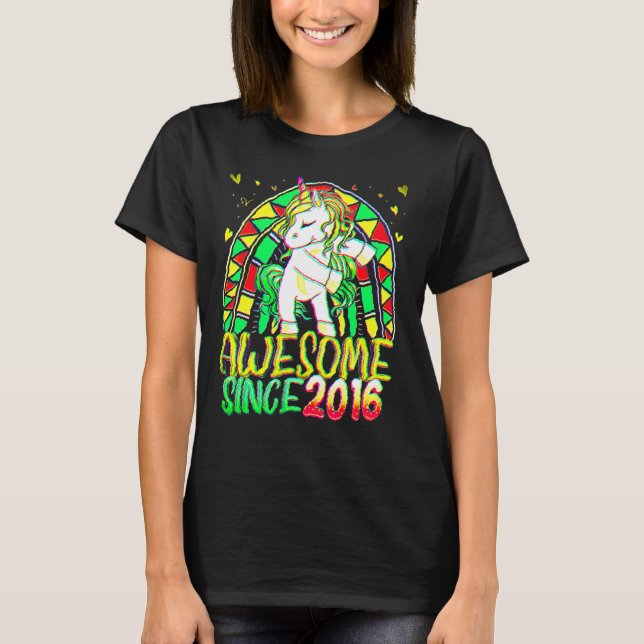 T-shirt 6 Anniversaire Arc en ciel 6 Anniversaire Flossing (Devant)