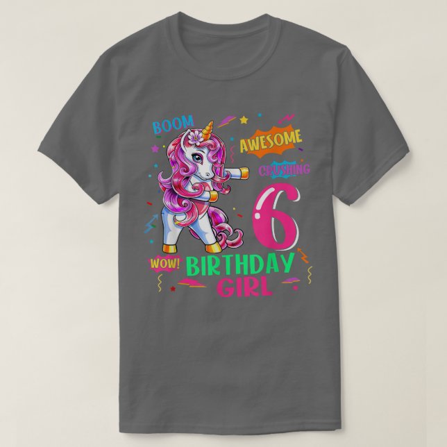 T-shirt 6 Anniversaire Comics Unicorn Flossing 6th B (Design devant)