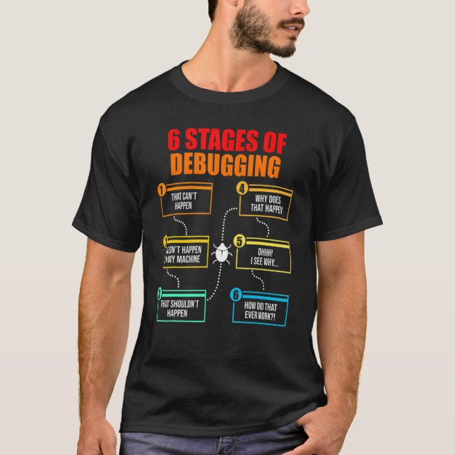 T-shirt 6 Étapes Du Débogage Du Logiciel Programmeur Coder (Devant)
