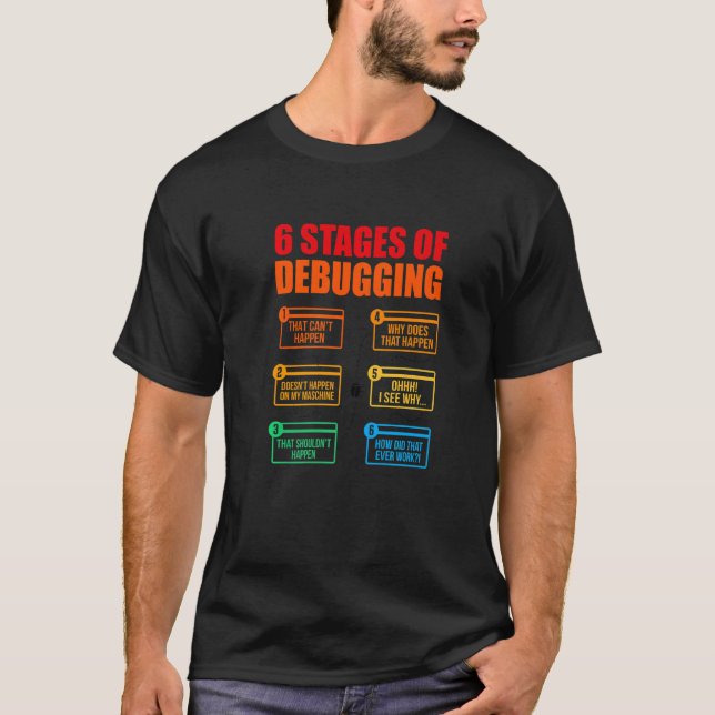 T-shirt 6 Étapes Du Débogage Du Logiciel Programmeur Coder (Devant)