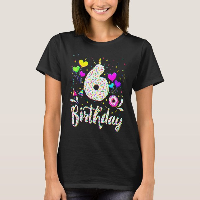 T-shirt 6e anniversaire fille 6 ans Anniversaire Doughnut  (Devant)