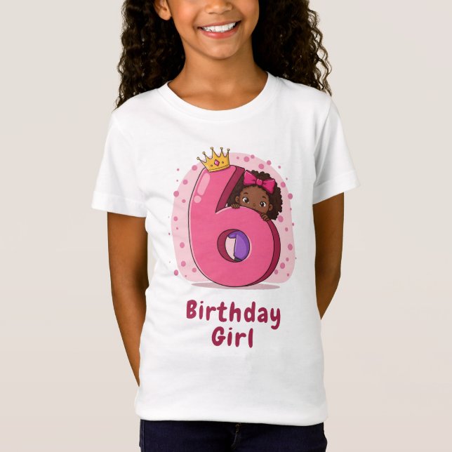 T-Shirt 6e anniversaire fille avec Couronne et Bow (Devant)