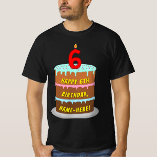 T-shirt 6e anniversaire — Fun Cake & Candle, avec nom pers