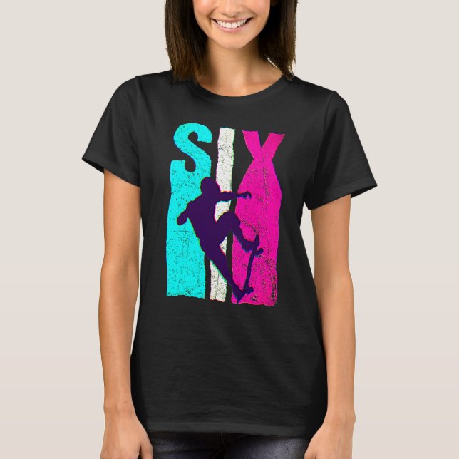 T-shirt 6e Birthday Retro Skateboard Skate 6 Years Old Bi (Devant)
