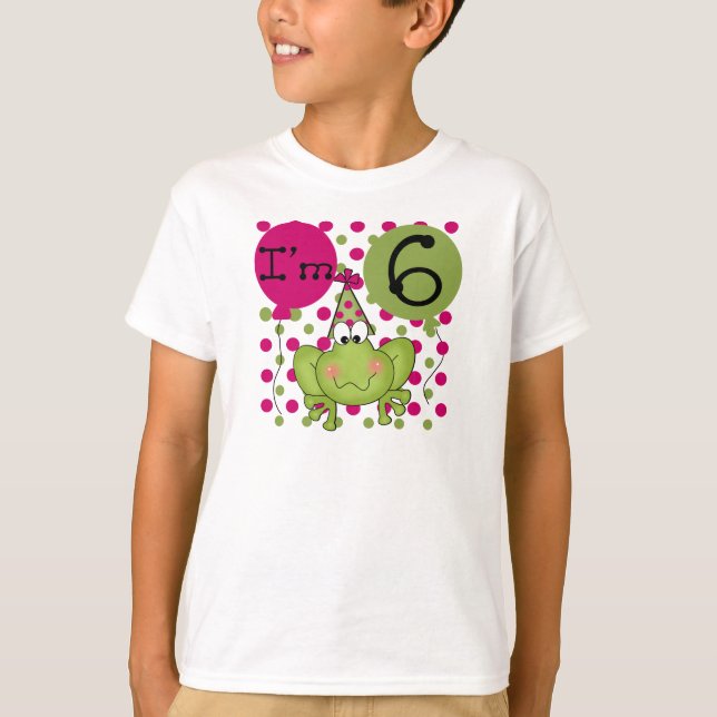 T-shirt 6ème anniversaire de grenouille rose (Devant)