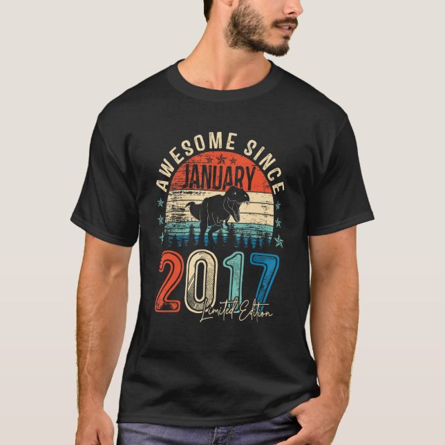 T-shirt 6ème Anniversaire Dinosaur Boy Awesome Janvier 201 (Devant)
